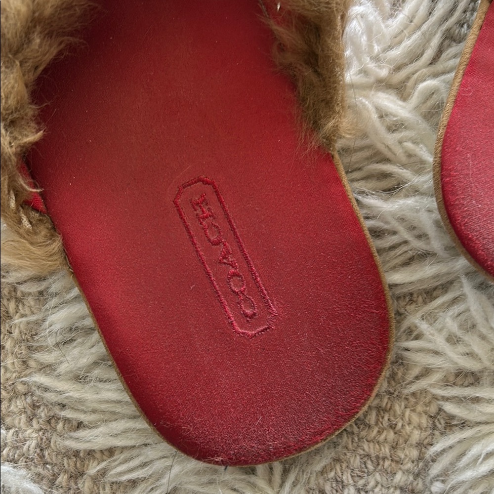 Coach Melody Women's Gold and Red Fur-Lined rabbit slippers - Picture 2 of 4